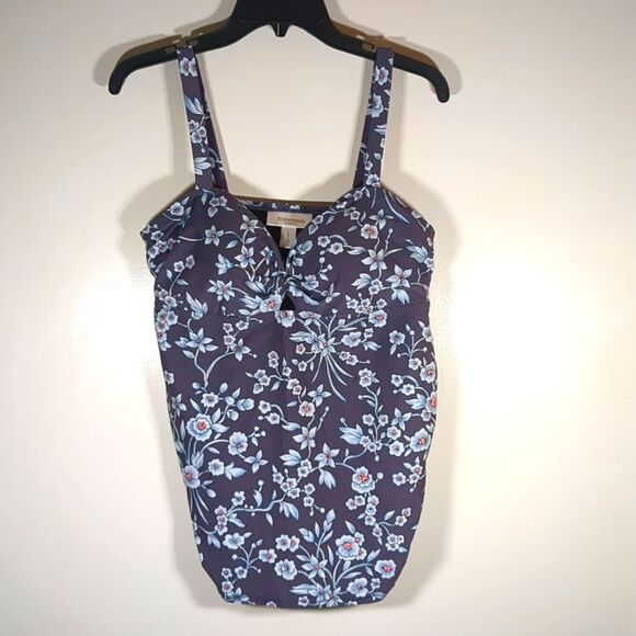 Motherhood Maternity Two Piece Swimsuit Grey Blue Floral Size Large - Picture 1 of 8